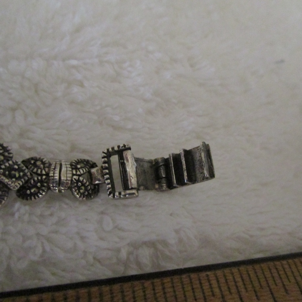 Vtg Sterling Silver Onyx and Marcastites Bracelet - Picture 4 of 6